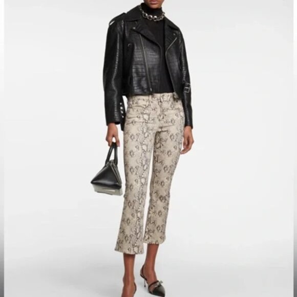 Frame Le Crop Mini Boot Snakeskin Print Flare Jeans Size 30 - Picture 1 of 15
